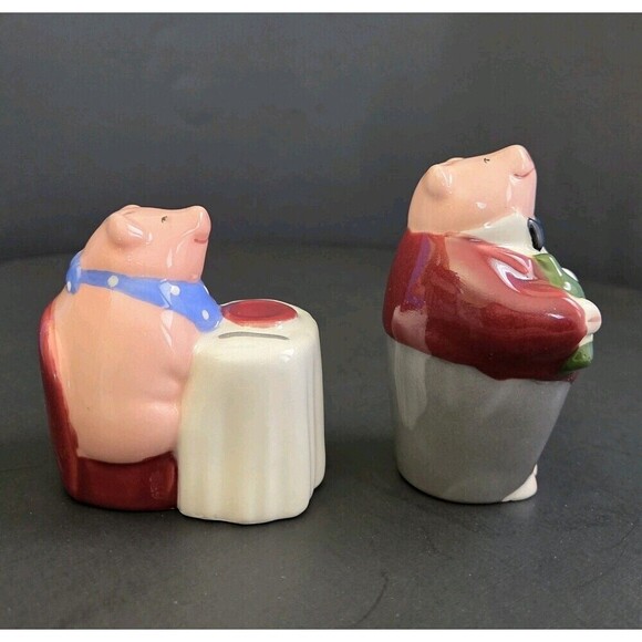 CLAY ART Anthropomorphic Pig Diner & Waiter Adorable Salt & Pepper Shaker Set - Picture 11 of 13